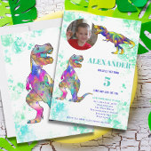 Dinosaur 5th Birthday Photo Invitation Kaart