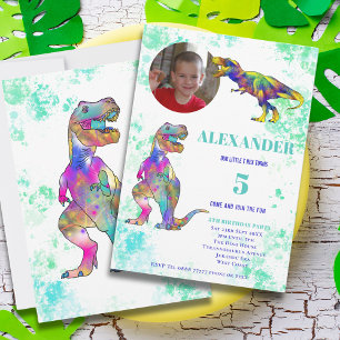 Dinosaur 5th Birthday Photo Invitation Kaart