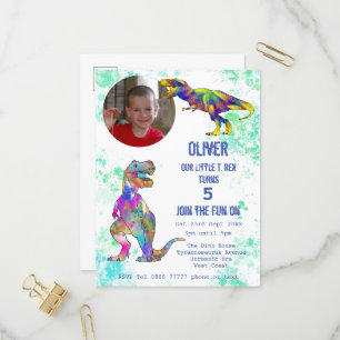 Dinosaur 5th Birthday T Rex Boys Foto kleurrijk Uitnodiging Briefkaart