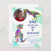 Dinosaur 5th Birthday T Rex Boys Foto kleurrijk Uitnodiging Briefkaart (Voorkant / Achterkant)