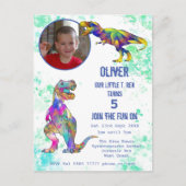 Dinosaur 5th Birthday T Rex Boys Foto kleurrijk Uitnodiging Briefkaart (Voorkant)