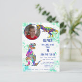 Dinosaur 5th Birthday T Rex Boys Foto kleurrijk Uitnodiging Briefkaart (Staand voorkant)