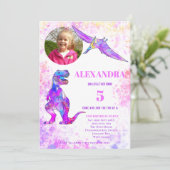 Dinosaur 5th Birthday T Rex Foto Roze Kaart (Staand voorkant)