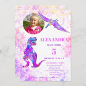 Dinosaur 5th Birthday T Rex Foto Roze Kaart (Voorkant / Achterkant)