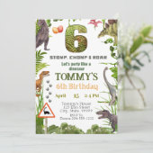Dinosaur 6e verjaardagsfeest uitnodiging (Staand voorkant)