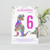 Dinosaur 6th Birthday Party for Girls roze Kaart (Staand voorkant)