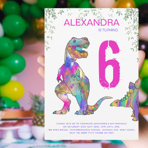 Dinosaur 6th Birthday Party for Girls roze Kaart