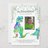 Dinosaur 7e Verjaardag Party Foto Kaart (Voorkant)