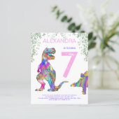 Dinosaur 7e Verjaardagsfeest Roze Budget (Staand voorkant)