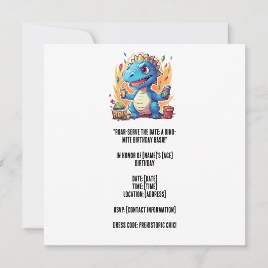 Dinosaur 7th Birthday Party Save The Date (Achterkant)