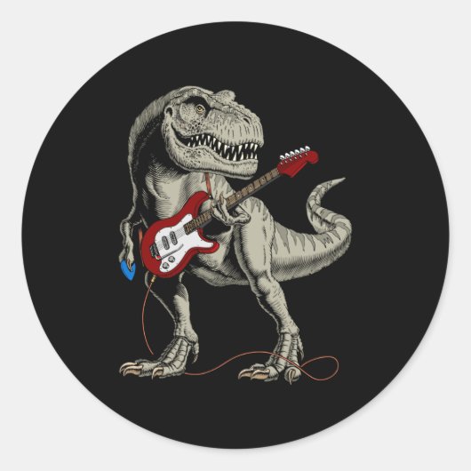 Dinosaur Acoustic Electric B Guitar Player  Ronde Sticker (Voorkant)