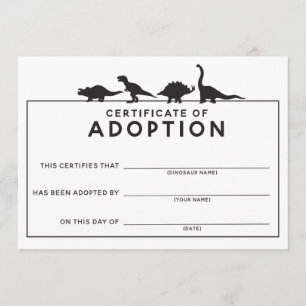 DInosaur Adoptie Certificaat Verjaardag Activiteit Programmakaart