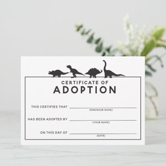 DInosaur Adoptie Certificaat Verjaardag Activiteit Programmakaart (Staand voorkant)