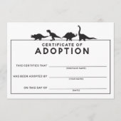 DInosaur Adoptie Certificaat Verjaardag Activiteit Programmakaart (Voorkant)