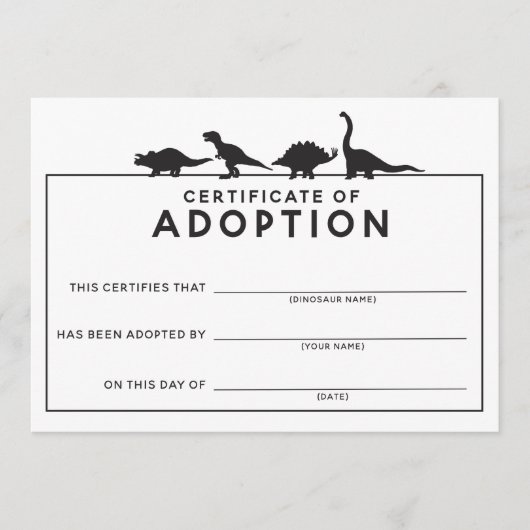 DInosaur Adoptie Certificaat Verjaardag Activiteit Programmakaart (Voorkant)