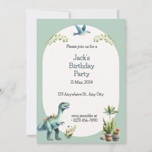 Dinosaur Adventure Birthday Party Invitation Kaart (Voorkant)