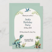 Dinosaur Adventure Birthday Party Invitation Kaart (Voorkant / Achterkant)