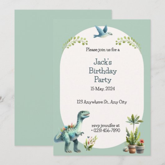 Dinosaur Adventure Birthday Party Invitation Kaart (Voorkant / Achterkant)