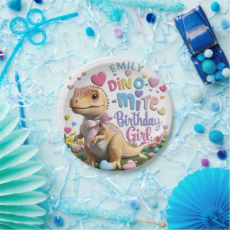 Dinosaur Adventure Girl Happy Birthday Papieren Bordje
