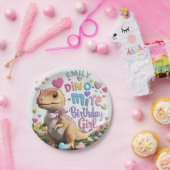 Dinosaur Adventure Girl Happy Birthday Papieren Bordje (Feest)