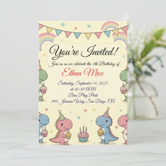 Dinosaur Adventure Verjaardag Uitnodiging (Staand voorkant)