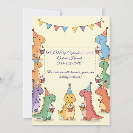 Dinosaur Adventure Verjaardag Uitnodiging (Achterkant)