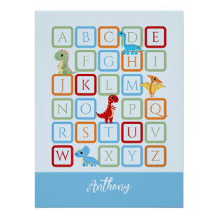 Dinosaur Alfabet blauw monogram Perfect Poster