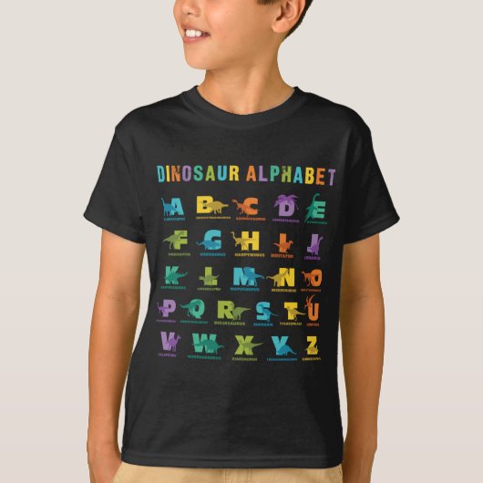 Dinosaur-alfabet-soorten dinosaurussen t-shirt (Voorkant)