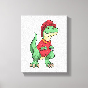 Dinosaur als brandweerman met brandhelm canvas afdruk