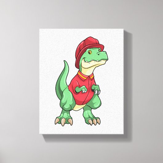 Dinosaur als brandweerman met brandhelm canvas afdruk (Voorkant)