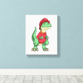 Dinosaur als brandweerman met brandhelm canvas afdruk (Insitu (Houten vloer))