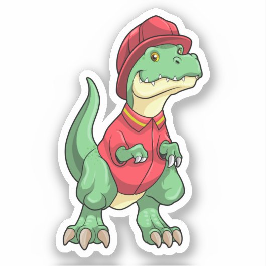 Dinosaur als brandweerman met brandhelm sticker (Voorkant)