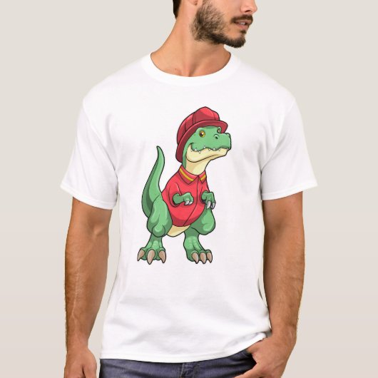 Dinosaur als brandweerman met brandhelm t-shirt (Voorkant)