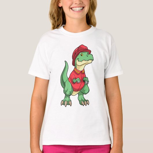 Dinosaur als brandweerman met brandhelm t-shirt (Voorkant)