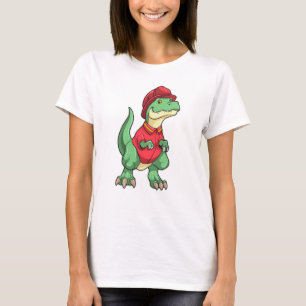 Dinosaur als brandweerman met brandhelm t-shirt