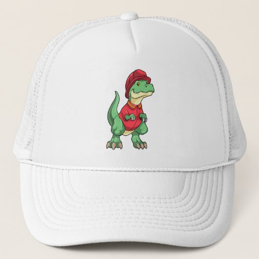 Dinosaur als brandweerman met brandhelm trucker pet (Voorkant)