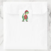 Dinosaur als brandweerman met brandhelm vierkante sticker (Tas)