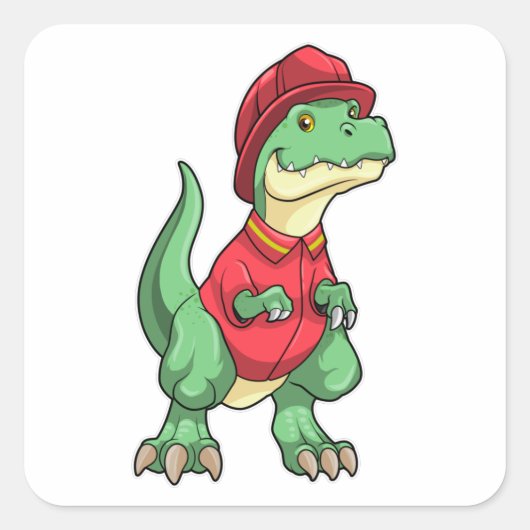 Dinosaur als brandweerman met brandhelm vierkante sticker (Voorkant)