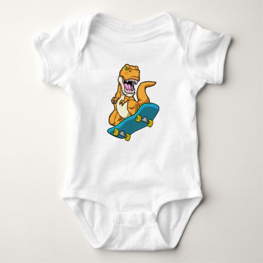 Dinosaur als Skater met Skateboard Romper (Voorkant)