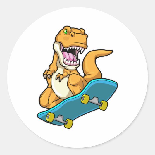 Dinosaur als Skater met Skateboard Ronde Sticker (Voorkant)