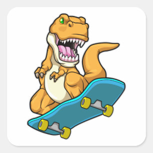 Dinosaur als Skater met Skateboard Vierkante Sticker