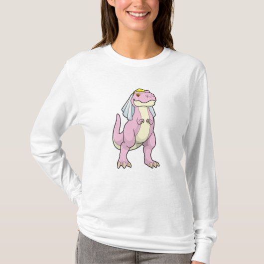 Dinosaur as Bride at Wedding with Veil T-shirt (Voorkant)