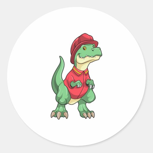 Dinosaur as Firefighter with Fire helmet Ronde Sticker (Voorkant)
