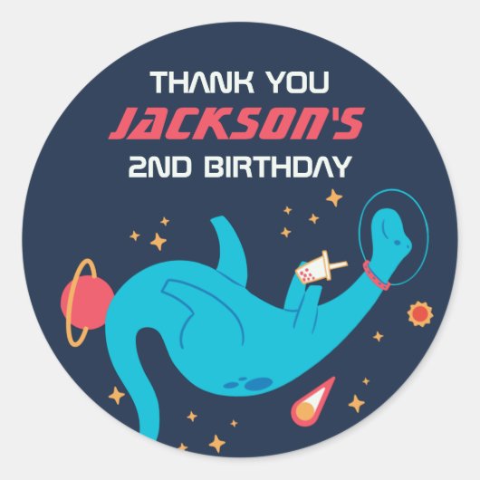 Dinosaur Astronaur Outer Space Kids Birthday Party Ronde Sticker (Voorkant)