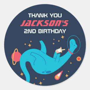 Dinosaur Astronaur Outer Space Kids Birthday Party Ronde Sticker