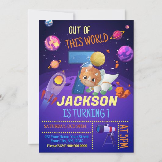 Dinosaur Astronaut 8e verjaardag Uitnodiging (Voorkant)