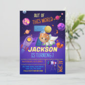 Dinosaur Astronaut 8e verjaardag Uitnodiging (Staand voorkant)