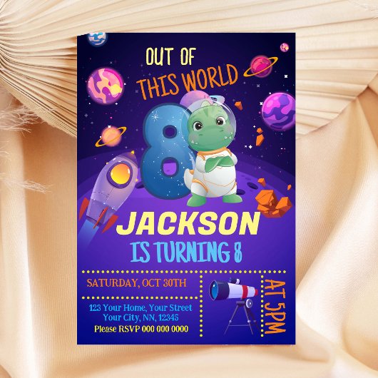 Dinosaur Astronaut 8e verjaardag Uitnodiging