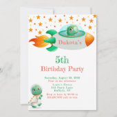 Dinosaur Astronaut Rocketship Boy Birthday Party I Kaart (Voorkant)