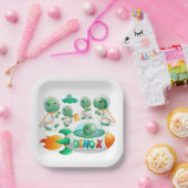 Dinosaur Astronaut Rocketship Boy Birthday Party Papieren Bordje (Feest)